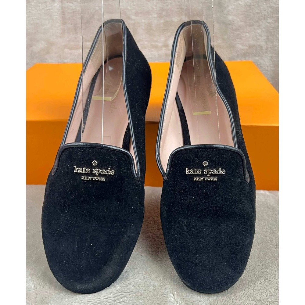 Kate Spade New York Claudia Black Suede Logo Loafers Flats Womens 6.5B
